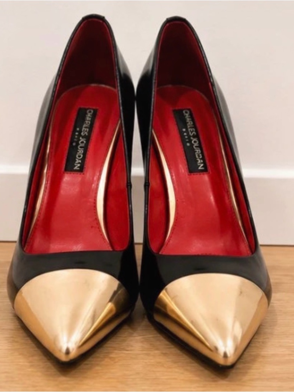 Charles Jourdan Paris Black & Ivory Cap Toe Pumps Size 7M Vintage